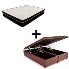 Cama Box Baú Casal 138 Bipartido Tecido Marrom Com Colchão Paris Molas Preto 67x138x188
