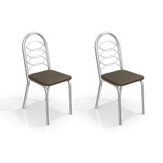 Cadeira Sala de Jantar Holanda 2C009 Kit Cromado Courano Marrom