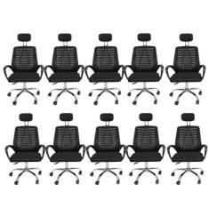 Kit 10 Cadeiras Office Presidente com Encosto e Rodízios Cádis Preto