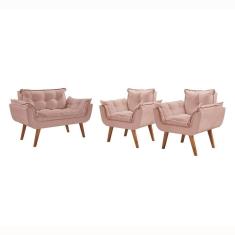 Conjunto Poltronas Decorativas Opalla 1 Namoradeira E 2 Poltronas De 1 Lugar Pés Em Madeira D Salla