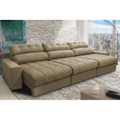 Sofá Retrátil E Reclinável Com Molas Ensacadas Cama Inbox Master 3,22m Tecido Suede Bege