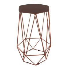 Banqueta Paris Aramada Base Bronze Suede Marrom Claro - Maitê Moda Cas