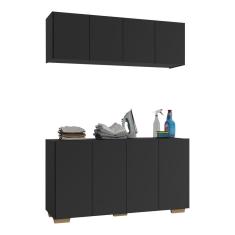 Conjunto Lavanderia Multiuso Armário Aéreo E Balcão Mp5054 Preto natural