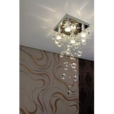 Lustre de Cristal para Sala com 70cm de altura e base de inox espelhado de 20x20cm