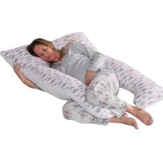 Travesseiro Que Abraça Formato U Tamanho Grande Grávida Gestante Estampado Nuvem Rosa 1,30 Metros De Silicone