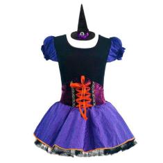 Fantasia Halloween Feminina Infantil Menina Bruxa Com Chapéu - Fantasi
