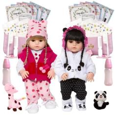 Boneca Reborn Gêmeas Girafinha Pandinha C Bolsa Envio 24hrs - Cegonha 