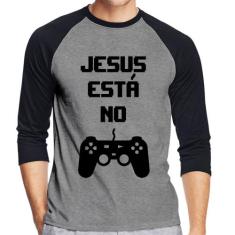 Camiseta Raglan Jesus está no controle Manga 3/4 - Foca na Moda, Cinza