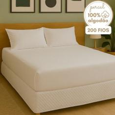 Lençol com Fronha Queen  Algodão 200 Fios Percal Cores Classicas Clean