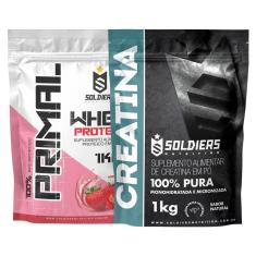 Kit: Whey Protein Primal 1Kg 100% Importado + Creatina Monohidratada 1Kg- Soldiers Nutrition-Unissex