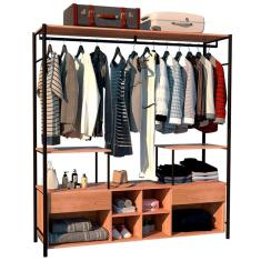Guarda Roupa Casal Closet Casal Barcelona Industrial 2 Gavetas Aço Carbono e BP Demolição Preto Artefamol Móveis