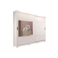 Guarda Roupa Casal Blumenau 2 Portas de Correr 4 Gavetas MDF com Espelho Branco Panan Móveis