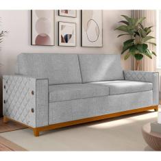 Sofá Living Vintage 3 Lugares 225cm em Linho Áspen Cinza