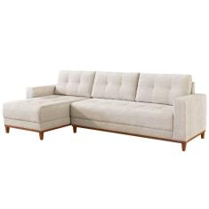 Sofá Rondomóveis R815 Domi com Chaise em espuma D33 no assento 4 Lugares pés madeira maciça bege