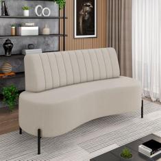 Sofá Living Decorativo 2 Lugares 1,60M Katara Pés de Ferro Linho Rústico Off White G33 - Gran Belo