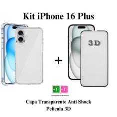 Kit Capa Transparente Anti Impacto + Película De Vidro 3D Iphone 16 / 