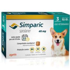 Simparic antipulgas para Cães de 10,1 a 20Kg - 40mg - cx com 3 compr -