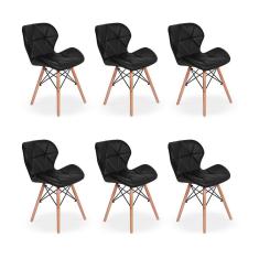 Kit 06 Cadeiras Charles Eames Eiffel Slim Wood Preta
