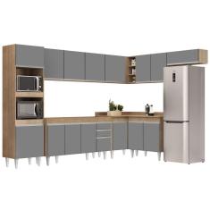 Armário De Cozinha Modulada De Canto 8 Peças Cp07 Balcão Castanho/cinza - Lumil