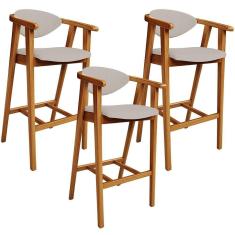 Kit 03 Banquetas Alta Para Cozinha Bancada Bar Sala De Jantar Fixa Cecília L02 Linho Bege