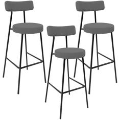 Kit 03 Banquetas Baixa Bar Cozinha Sala De Jantar Estrutura Em Aço Milão L02 Suede Cinza