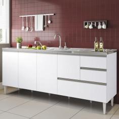 Gabinete balcão para pia  2 metro com gavetão  branco - ByMadero Mobil