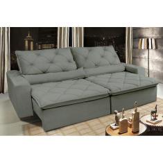 Sofá Lisboa 2,72m Retrátil, Reclinável com Molas no Assento Tecido Suede Grafiato  - Cama InBox
