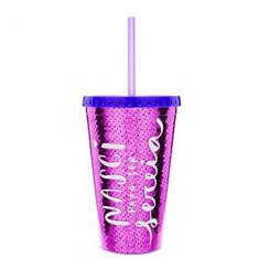 Copo Canudo Lantejoulas Gata Sereia Rosa Ludi - 450 ml