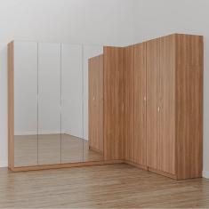 Guarda Roupa Modulado de Canto com Espelho 9 Portas 4 Peças Hera Cabecasa Madeiramadeira Louro/Cromado