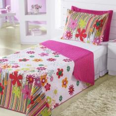 Kit Combo Infantil Cobre Leito E Lençol 5 Peças Garden Pink - Lux Enxo