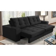 Sofá Retrátil e Reclinável 3 lugares 2,10m com Molas Marcela Suede Preto Adonai Estofados