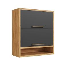 Armário Aéreo de Cozinha 80cm com 2 Portas Basculantes e Nicho 100% Mdf Vicenza Espresso Móveis Amêndoa/Cinza