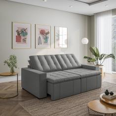 Sofá Cama Retrátil E Reclinável 3 Lugares 220cm Em Veludo Com Molas E Braço Reto Palmeira Cabecasa M Cinza