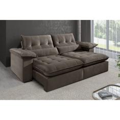 Sofá 3 Lugares Retrátil E Reclinável Mônaco Veludo Com Molas Ensacadas Marrom Café