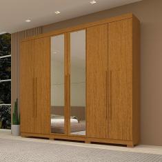 Guarda Roupa Casal 243,90cm 6 Portas Com Espelho 100% Mdf Buganvílea Cinamomo