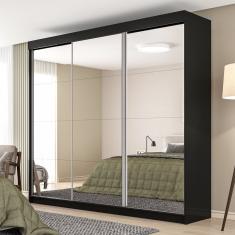 Guarda Roupa Casal 3 Portas Com Espelho 6 Gavetas Grajaú Yescasa Preto