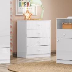 Cômoda Infantil Labirinto 4 Gavetas em MDF com Corrediças Simples Branco Texturizado