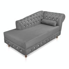 Divã Chesterfield 165 cm Capitonado com Strass Suede Grafite - D'Rossi