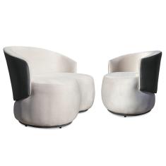 Conjunto Sofá Namoradeira com Poltrona Lara Veludo Bege/PU Cinza- Montanaris Decor