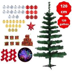 Árvore Natal Verde Decorada 1,20M 65 Enfeite Pisca 220V