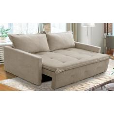 Sofá Sem Caixa Retrátil e Reclinável 1,85m com Molas Maísa Boucle Bege Adonai Estofados
