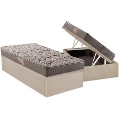 Cama Box Baú Solteiro: Colchão Anatômico Herval AG65 Fort Black Firme Pillow Top + Base CRC Suede Clean(88x188)