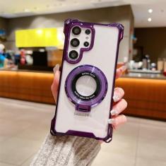 Capa de telefone magnética com suporte de anel para Samsung Galaxy S24 Ultra S22 S23 Ultra Plus A53 A33 A54 A15 Capa transparente à prova de choque, Roxo ZJ, Para Samsung A14 4G5G
