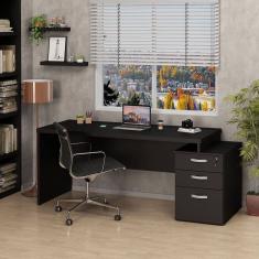 Mesa de Escritório Pedestal 3 Gavetas 190x70cm Preto