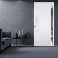 Kit com 2 Portas Lambril de Alumínio Direita 210 X 80cm com Visor Linha Veneza Esquadrias Bergame Branco