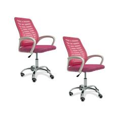 Kit 2 Cadeiras De Escritório Esteirinha Mesh Ergonômica Rosa