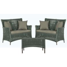 2 Sofá Área e Mesa Igapó Alumínio Pintura Marrom Corda Náutica Estofad