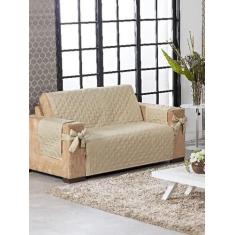 Capa De Sofá 2 Lugares Cáqui Com Laço Porta Objetos Lateral - Beatriz 