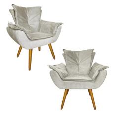 Conjunto 2 Poltronas Decorativas Estofadas Sala Comercial Apolo Suede 
