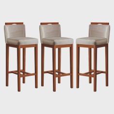 Conjunto 3 Banquetas Alta em Madeira Maciça Libéria ccs Interiores